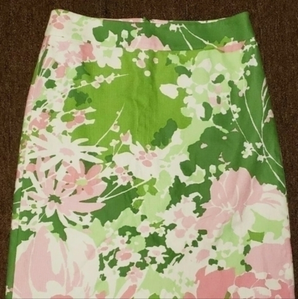 Talbots Skirt Size 4 Pencil Straight Stretch Flower Design Green